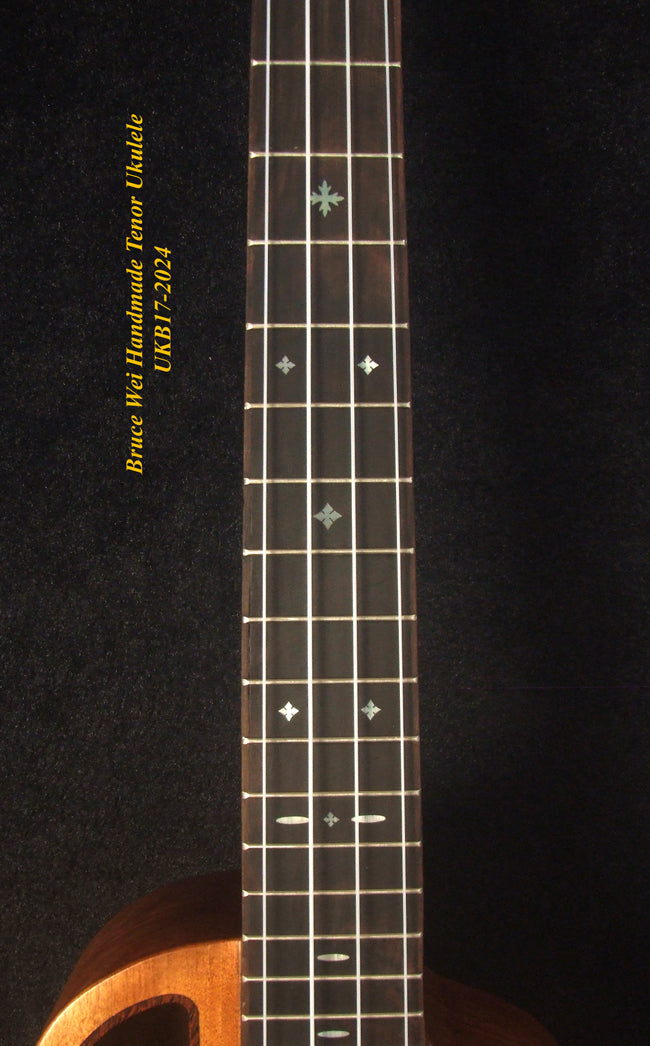 Handmade Tenor Ukulele, Solid Acacia, Abalone & MOP Inlay, Soft-bag, Bruce Wei UKB17-2024