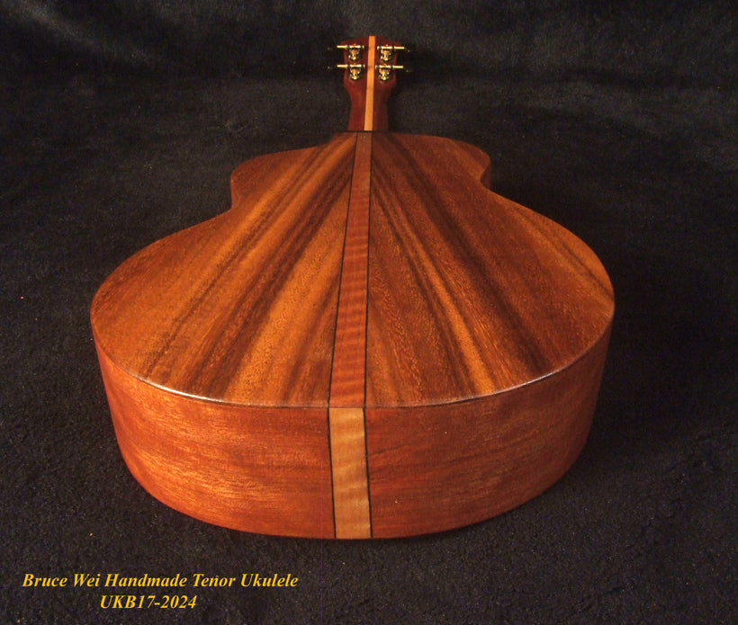 Handmade Tenor Ukulele, Solid Acacia, Abalone & MOP Inlay, Soft-bag, Bruce Wei UKB17-2024