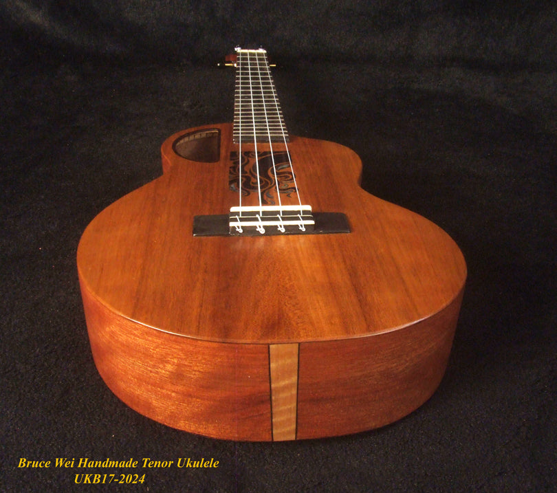 Handmade Tenor Ukulele, Solid Acacia, Abalone & MOP Inlay, Soft-bag, Bruce Wei UKB17-2024