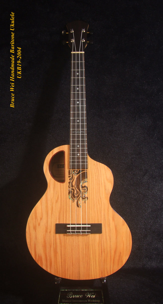 Handcrafted 4 String Baritone Ukulele, Solid Taiwania, Soft-bag, Bruce Wei UKB19-2004
