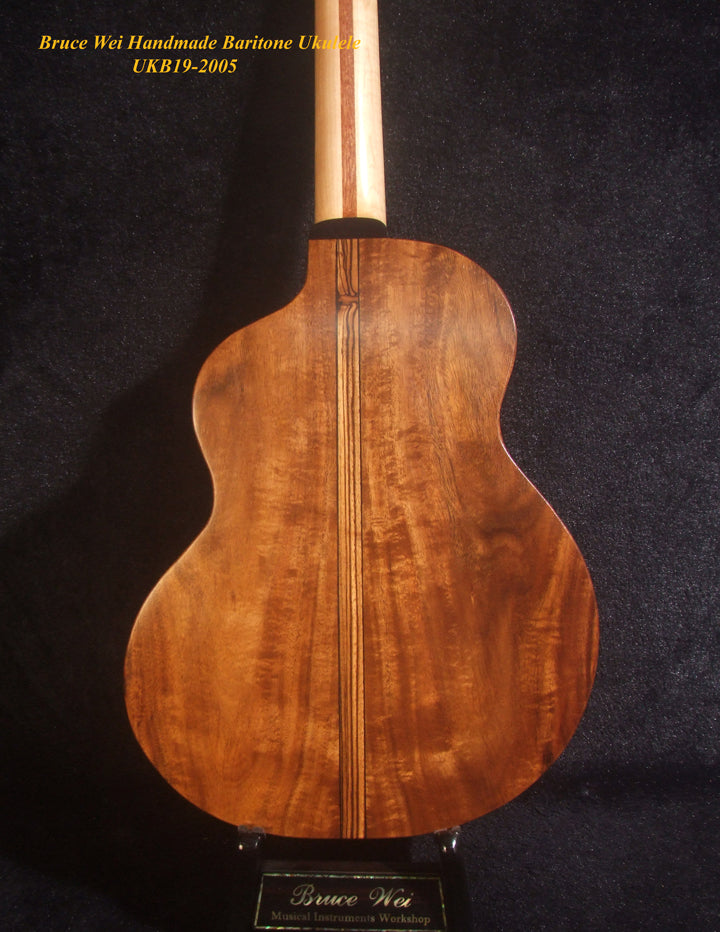 Handcrafted 4 String Baritone Ukulele, Solid Mango & Acacia, Flower inlay, Soft-bag, Bruce Wei UKB19-2005