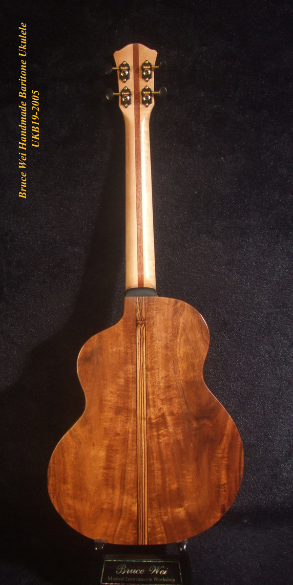 Handcrafted 4 String Baritone Ukulele, Solid Mango & Acacia, Flower inlay, Soft-bag, Bruce Wei UKB19-2005
