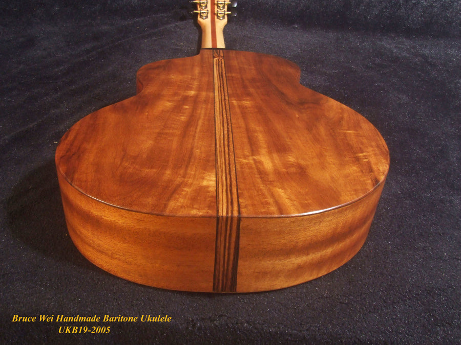 Handcrafted 4 String Baritone Ukulele, Solid Mango & Acacia, Flower inlay, Soft-bag, Bruce Wei UKB19-2005