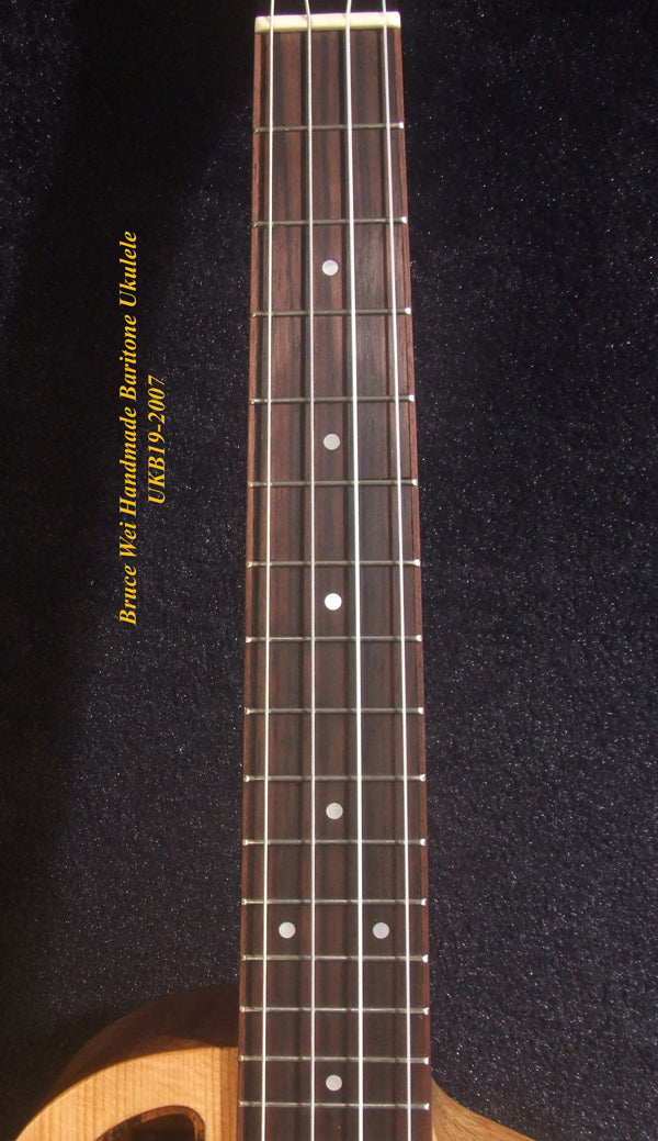Handcrafted 4 String Baritone Ukulele, Solid Spruce & Curly Maple, Soft-bag, Bruce Wei UKB19-2007