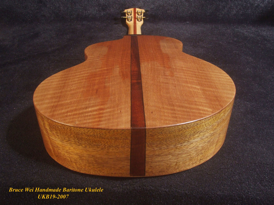 Handcrafted 4 String Baritone Ukulele, Solid Spruce & Curly Maple, Soft-bag, Bruce Wei UKB19-2007