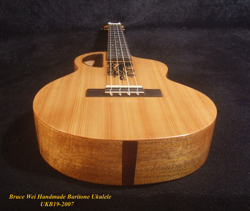 Handcrafted 4 String Baritone Ukulele, Solid Spruce & Curly Maple, Soft-bag, Bruce Wei UKB19-2007
