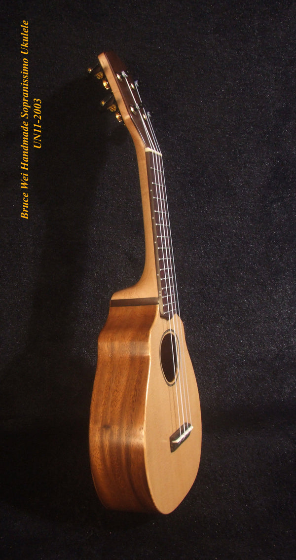 Bruce Wei Handmade Sopranissimo/ Pocket Ukulele, Solid Spruce & Acacia, MOP Inlay, Soft-bag UN11-2003