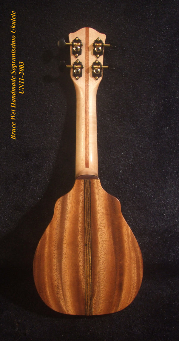 Bruce Wei Handmade Sopranissimo/ Pocket Ukulele, Solid Spruce & Acacia, MOP Inlay, Soft-bag UN11-2003
