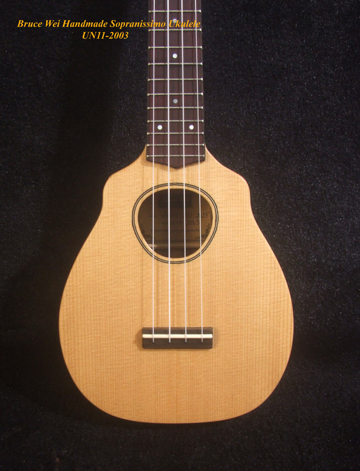 Bruce Wei Handmade Sopranissimo/ Pocket Ukulele, Solid Spruce & Acacia, MOP Inlay, Soft-bag UN11-2003