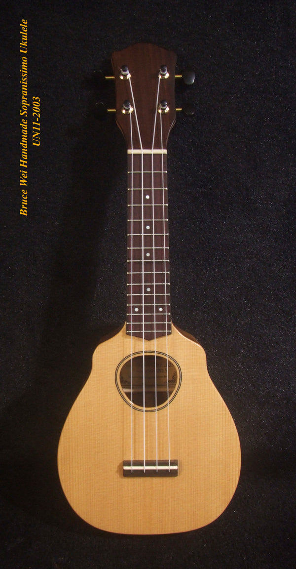 Bruce Wei Handmade Sopranissimo/ Pocket Ukulele, Solid Spruce & Acacia, MOP Inlay, Soft-bag UN11-2003