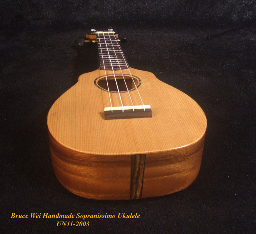 Bruce Wei Handmade Sopranissimo/ Pocket Ukulele, Solid Spruce & Acacia, MOP Inlay, Soft-bag UN11-2003