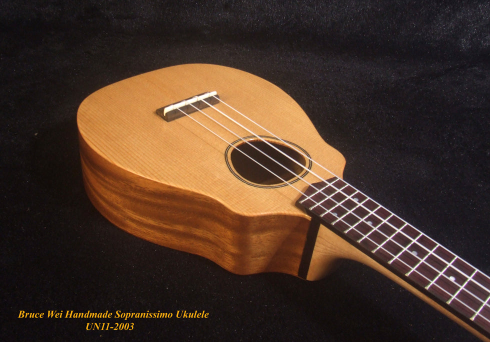 Bruce Wei Handmade Sopranissimo/ Pocket Ukulele, Solid Spruce & Acacia, MOP Inlay, Soft-bag UN11-2003