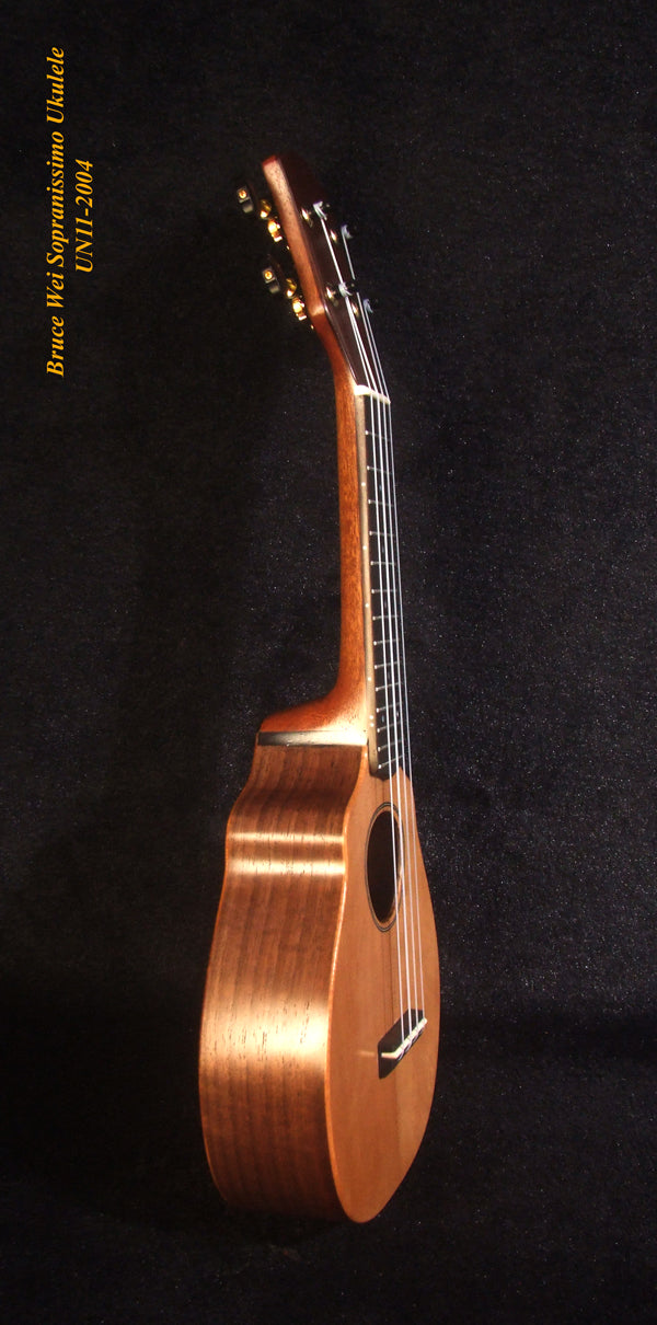 Handmade Sopranissimo/ Pocket Ukulele, Solid Spruce & Acacia, MOP Inlay, Bruce Wei UN11-2004