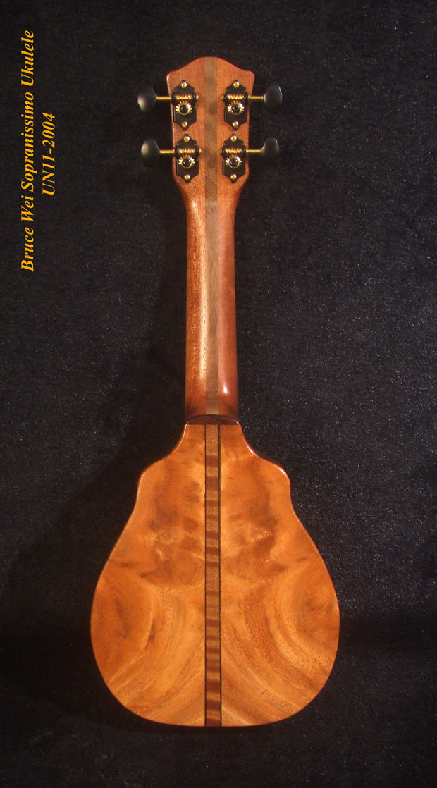 Handmade Sopranissimo/ Pocket Ukulele, Solid Spruce & Acacia, MOP Inlay, Bruce Wei UN11-2004