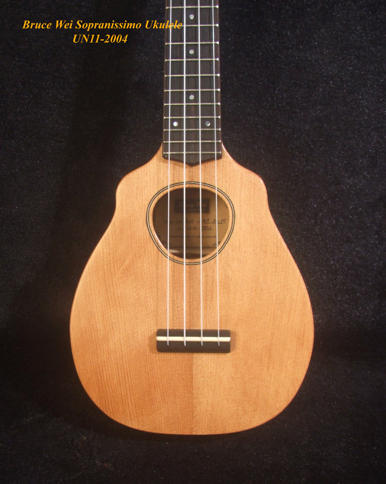 Handmade Sopranissimo/ Pocket Ukulele, Solid Spruce & Acacia, MOP Inlay, Bruce Wei UN11-2004