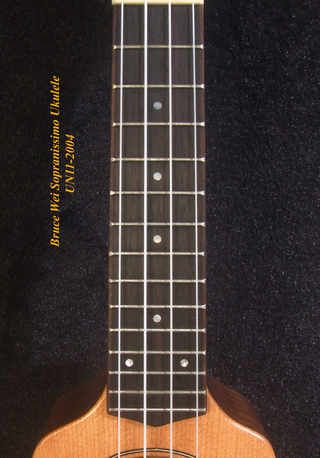 Handmade Sopranissimo/ Pocket Ukulele, Solid Spruce & Acacia, MOP Inlay, Bruce Wei UN11-2004