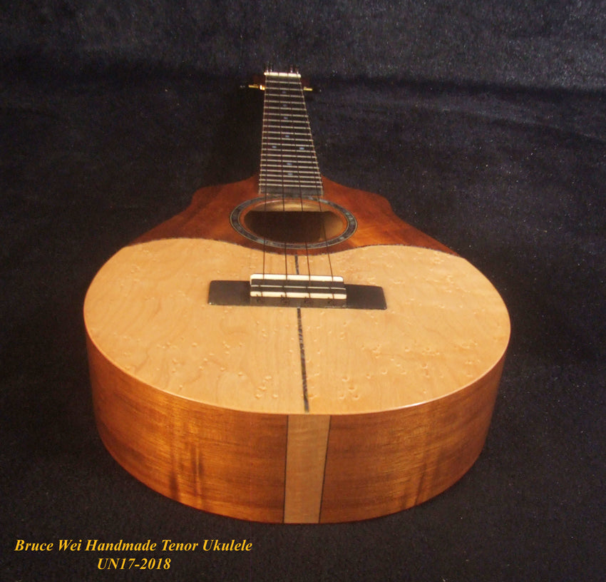 Handmade Tenor Ukulele Solid Hawaiian Koa, Birdseye, Rosewood, Soft-bag, Bruce Wei UN17-2018