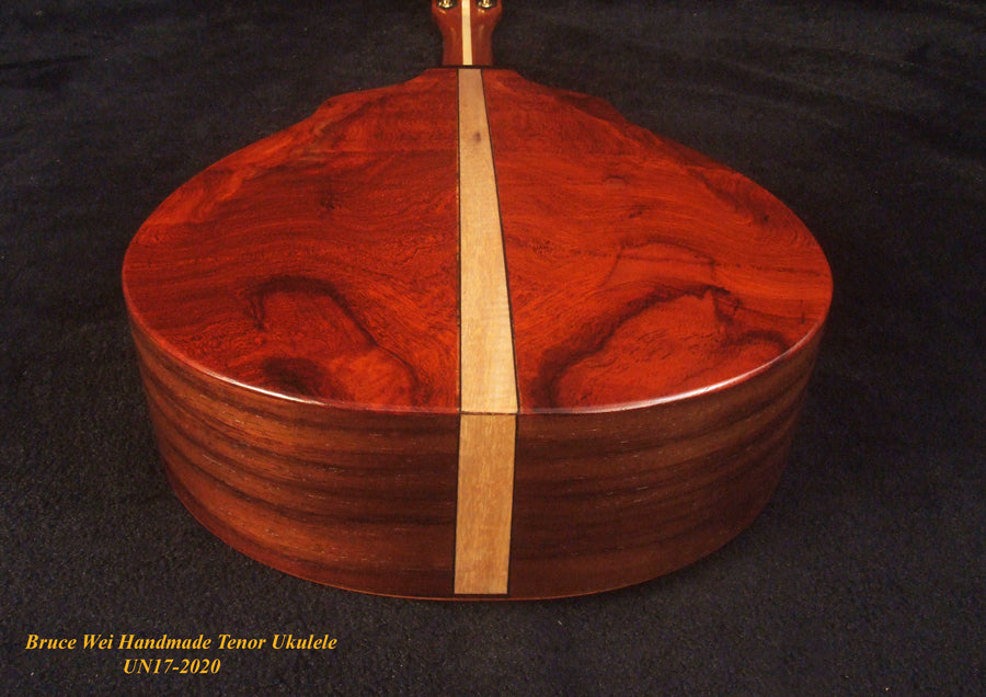 Handmade Tenor Ukulele Solid Hawaiian Koa, Mahogany, Rosewood, Hibiscus inlay, Soft-bag, Bruce Wei UN17-2020