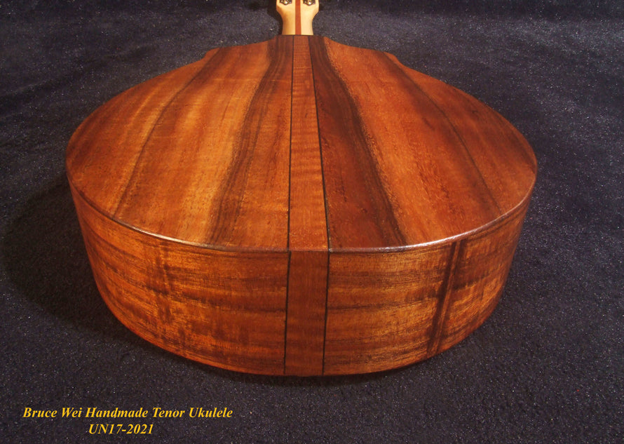 Handmade Tenor Ukulele, Solid Hawaiian Koa, Engraved Top, Koi Fish & Lotus inlay, Soft-bag, Bruce Wei UN17-2021