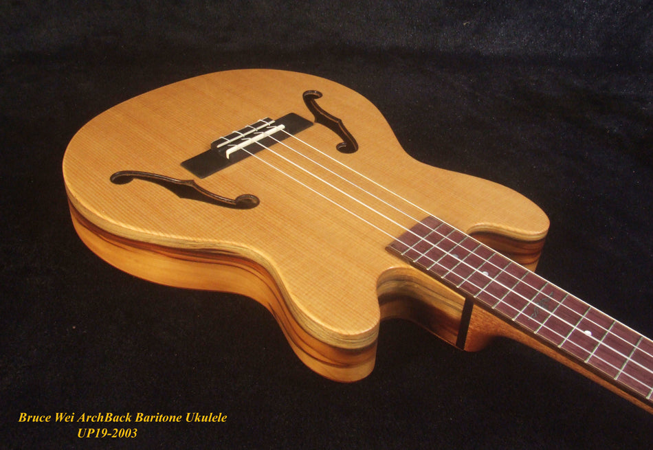Handcrafted Baritone Ukulele, ArchBack, 4 String, Solid Spruce & Mahogany, Soft-bag, Bruce Wei UP19-2003-1