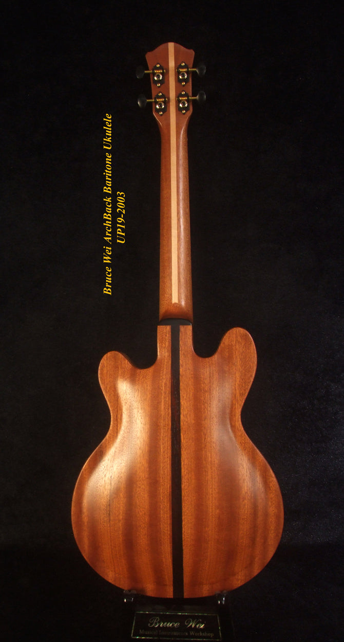Handcrafted Baritone Ukulele, ArchBack, 4 String, Solid Spruce & Mahogany, Soft-bag, Bruce Wei UP19-2003-1