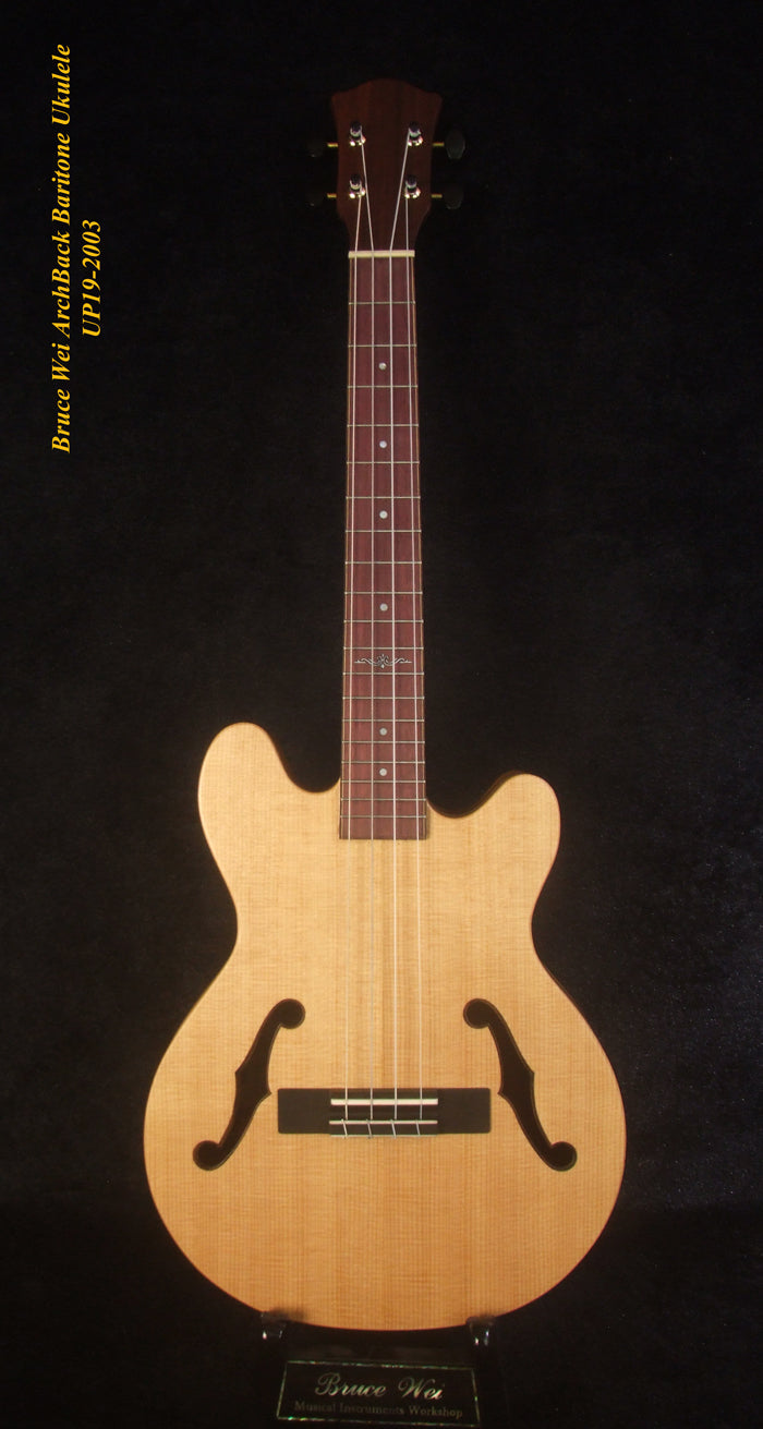 Handcrafted Baritone Ukulele, ArchBack, 4 String, Solid Spruce & Mahogany, Soft-bag, Bruce Wei UP19-2003-1