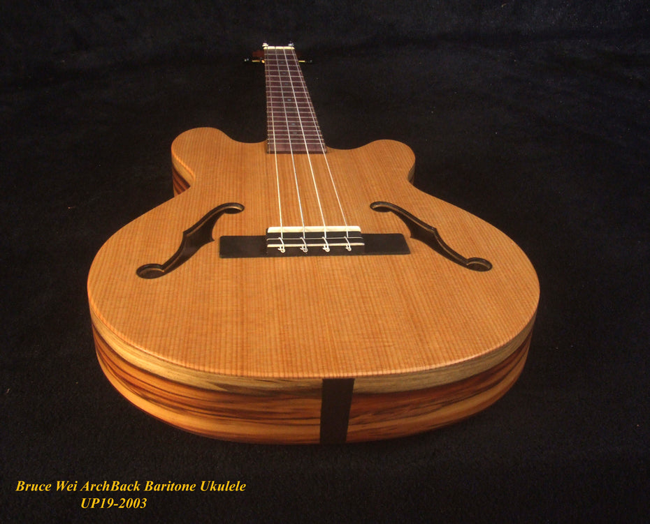 Handcrafted Baritone Ukulele, ArchBack, 4 String, Solid Spruce & Mahogany, Soft-bag, Bruce Wei UP19-2003-1
