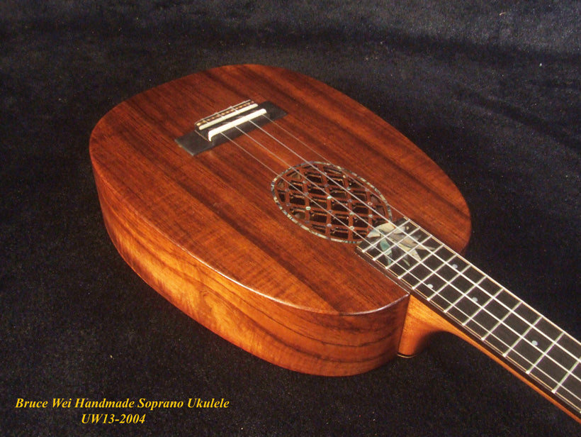 Handmade Pineapple Soprano Ukulele, Solid Hawaiian Koa, Soft-bag, Bruce Wei UW13-2004