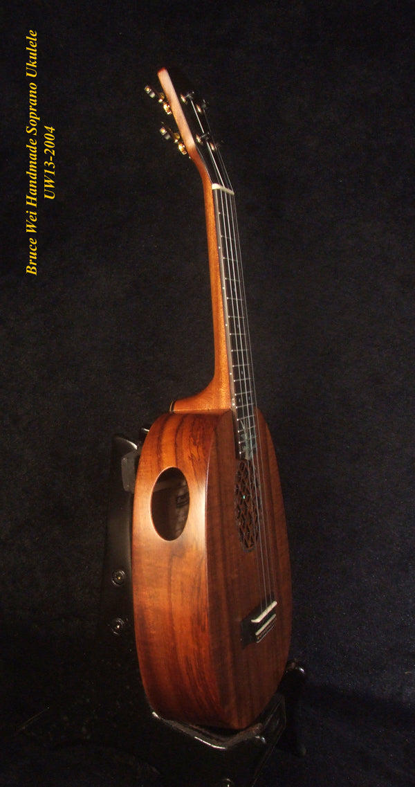 Handmade Pineapple Soprano Ukulele, Solid Hawaiian Koa, Soft-bag, Bruce Wei UW13-2004