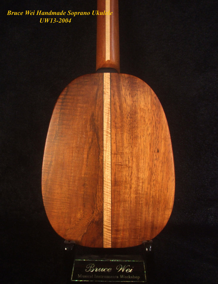 Handmade Pineapple Soprano Ukulele, Solid Hawaiian Koa, Soft-bag, Bruce Wei UW13-2004