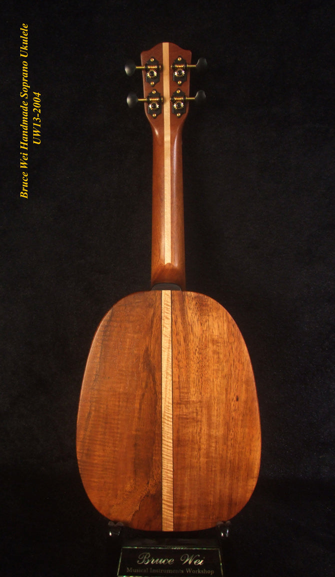 Handmade Pineapple Soprano Ukulele, Solid Hawaiian Koa, Soft-bag, Bruce Wei UW13-2004
