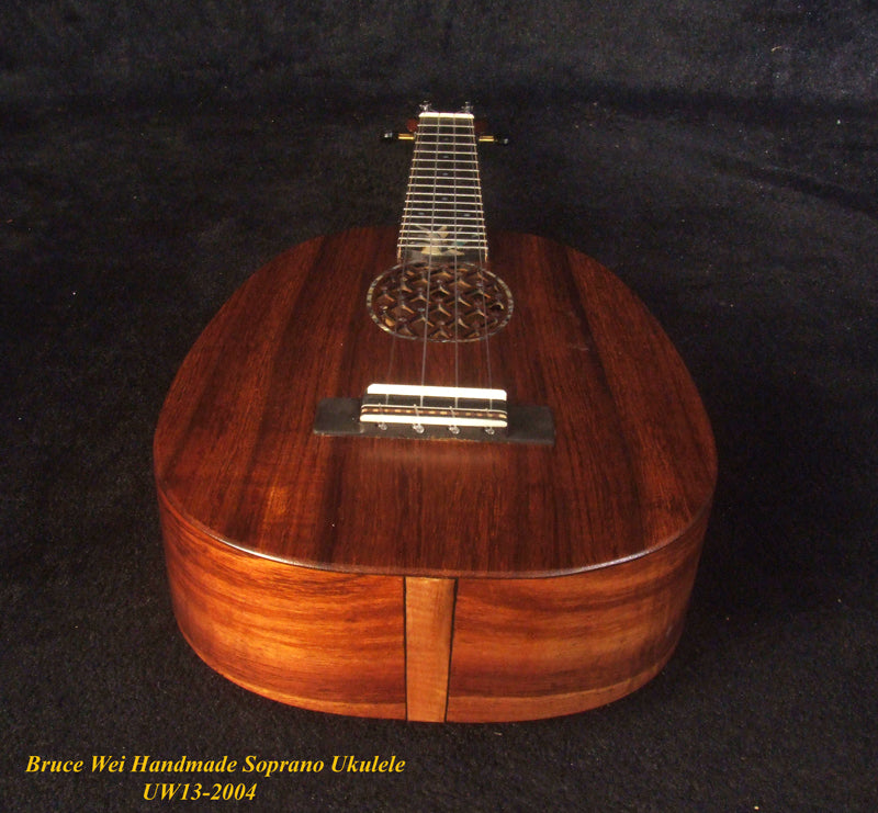 Handmade Pineapple Soprano Ukulele, Solid Hawaiian Koa, Soft-bag, Bruce Wei UW13-2004