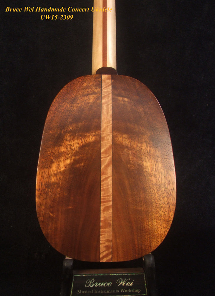 Handmade Pineapple Concert Ukulele, Solid Hawaiian Koa, Spalted Maple, Pineapple Soundhole, Soft-bag, Bruce Wei UW15-2309