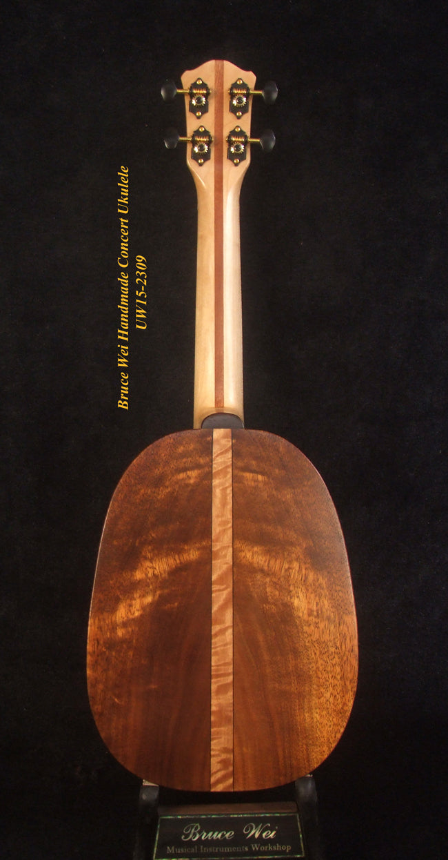 Handmade Pineapple Concert Ukulele, Solid Hawaiian Koa, Spalted Maple, Pineapple Soundhole, Soft-bag, Bruce Wei UW15-2309