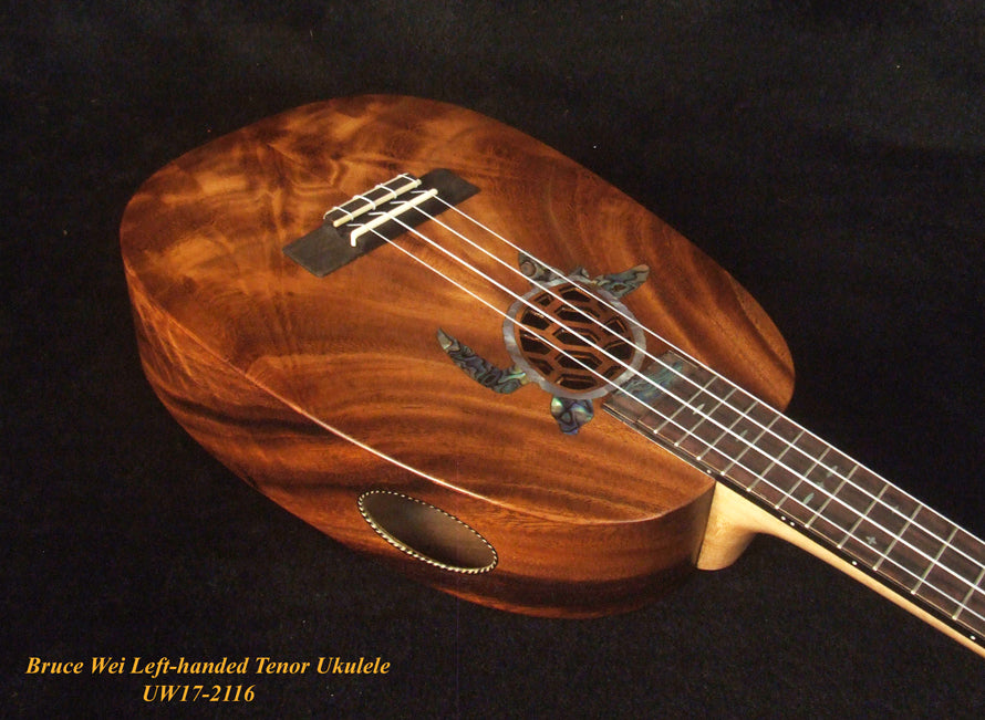 Handmade Left-handed Tenor Ukulele, Solid Acacia Pineapple, Turtle Soundhole Abalone inlay, Soft-bag, Bruce Wei UW17-2116