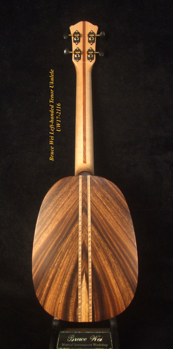 Handmade Left-handed Tenor Ukulele, Solid Acacia Pineapple, Turtle Soundhole Abalone inlay, Soft-bag, Bruce Wei UW17-2116
