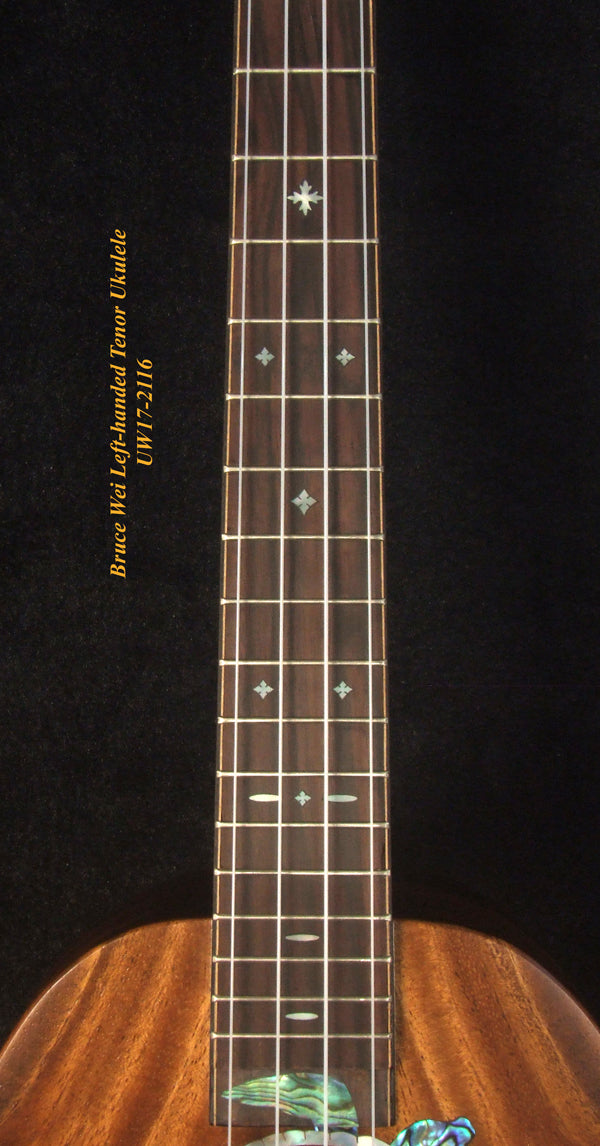 Handmade Left-handed Tenor Ukulele, Solid Acacia Pineapple, Turtle Soundhole Abalone inlay, Soft-bag, Bruce Wei UW17-2116