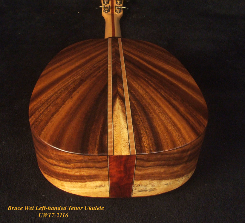 Handmade Left-handed Tenor Ukulele, Solid Acacia Pineapple, Turtle Soundhole Abalone inlay, Soft-bag, Bruce Wei UW17-2116