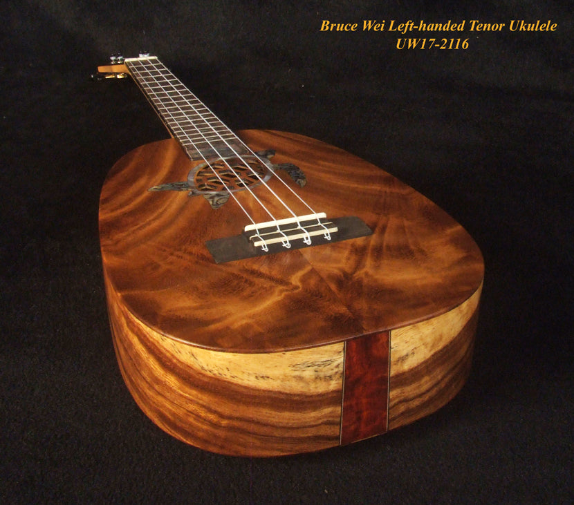 Handmade Left-handed Tenor Ukulele, Solid Acacia Pineapple, Turtle Soundhole Abalone inlay, Soft-bag, Bruce Wei UW17-2116