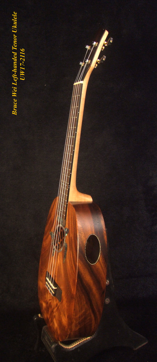 Handmade Left-handed Tenor Ukulele, Solid Acacia Pineapple, Turtle Soundhole Abalone inlay, Soft-bag, Bruce Wei UW17-2116