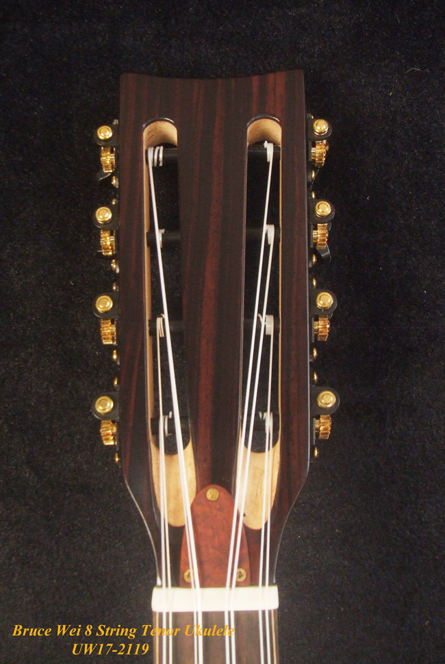 Handmade 8 String Tenor Ukulele, Solid Mango, Zebra wood Pineapple, Abalone Inlay, Soft-bag, Bruce Wei UW17-2119-1