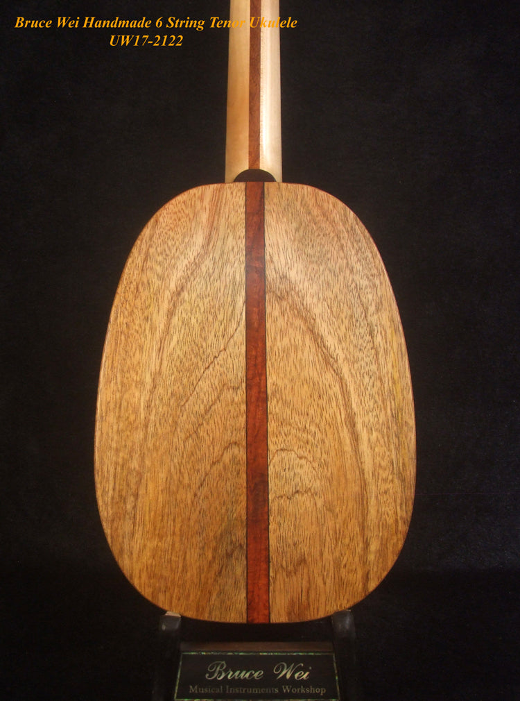 Handmade 6 String Tenor Ukulele, Solid Spruce, Mahogany Pineapple, Abalone Inlay, Slotted Head, Soft-bag, Bruce Wei UW17-2122