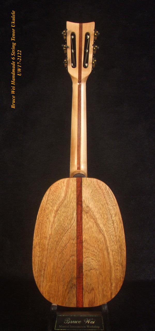 Handmade 6 String Tenor Ukulele, Solid Spruce, Mahogany Pineapple, Abalone Inlay, Slotted Head, Soft-bag, Bruce Wei UW17-2122