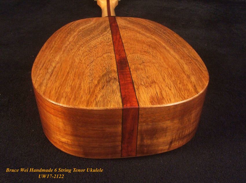 Handmade 6 String Tenor Ukulele, Solid Spruce, Mahogany Pineapple, Abalone Inlay, Slotted Head, Soft-bag, Bruce Wei UW17-2122