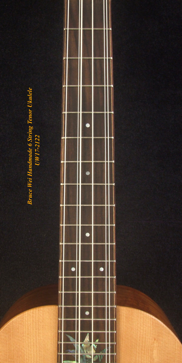 Handmade 6 String Tenor Ukulele, Solid Spruce, Mahogany Pineapple, Abalone Inlay, Slotted Head, Soft-bag, Bruce Wei UW17-2122