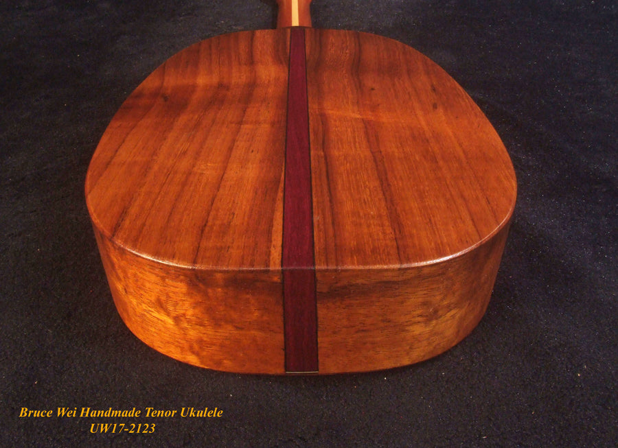 Handmade Tenor Ukulele, Solid Hawaiian Koa Pineapple Tenor Ukulele, Pineapple Soundhole, Soft-bag, Bruce Wei UW17-2123