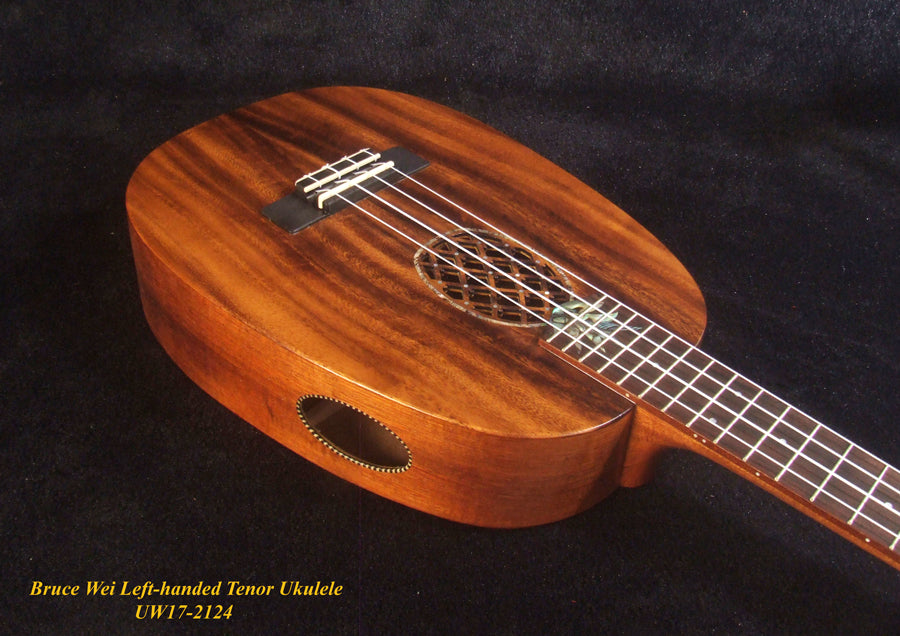 Handmade Left-handed Tenor Ukulele, Solid Acacia Pineapple Ukulele, Pineapple Soundhole, Soft-bag, Bruce Wei UW17-2124