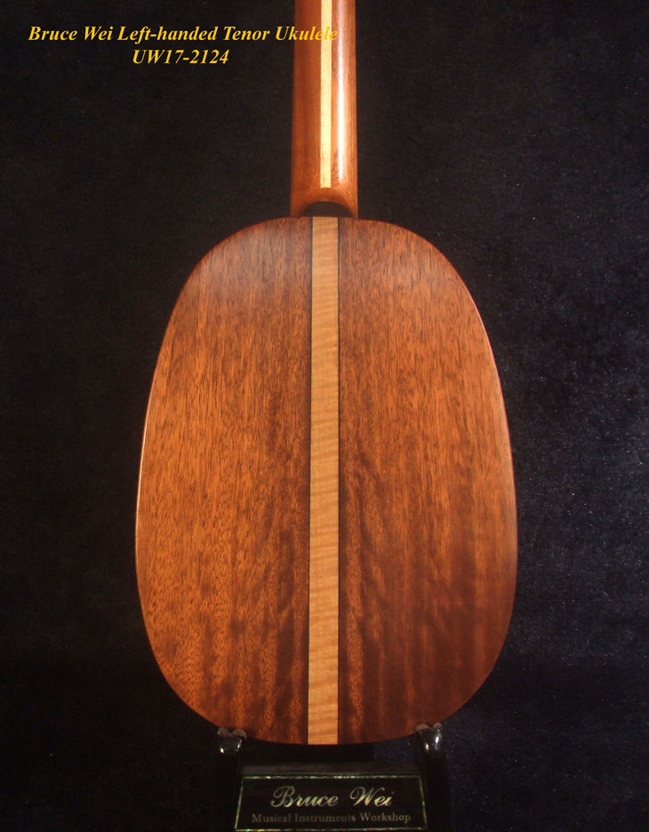 Handmade Left-handed Tenor Ukulele, Solid Acacia Pineapple Ukulele, Pineapple Soundhole, Soft-bag, Bruce Wei UW17-2124