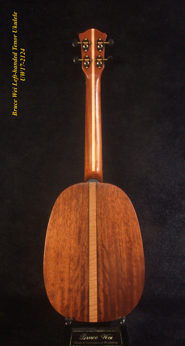 Handmade Left-handed Tenor Ukulele, Solid Acacia Pineapple Ukulele, Pineapple Soundhole, Soft-bag, Bruce Wei UW17-2124