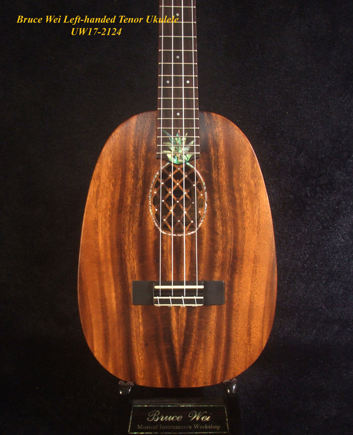 Handmade Left-handed Tenor Ukulele, Solid Acacia Pineapple Ukulele, Pineapple Soundhole, Soft-bag, Bruce Wei UW17-2124
